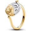PANDORA Anello con medaglione reversibile con sole e luna, in argento Sterling placcato oro 14 carati e zirconi, 164810C07