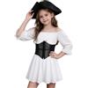 Generisch Costume da pirata per bambini, corsetto per carnevale, abito medievale | Costume da pirata da ragazza, 2 pezzi, spalle scoperte, con cintura, per Halloween, cosplay, carnevale, 4-14 anni