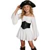 Generisch Costume da pirata per bambini, corsetto per carnevale, abito medievale | Costume da pirata da ragazza, 2 pezzi, spalle scoperte, con cintura, per Halloween, cosplay, carnevale, 4-14 anni