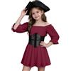 Generisch Costume da pirata per bambini, corsetto per carnevale, abito medievale | Costume da pirata da ragazza, 2 pezzi, spalle scoperte, con cintura, per Halloween, cosplay, carnevale, 4-14 anni