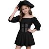 Generisch Costume da pirata per bambini, corsetto per carnevale, abito medievale | Costume da pirata da ragazza, 2 pezzi, spalle scoperte, con cintura, per Halloween, cosplay, carnevale, 4-14 anni