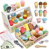 Doloowee Set da gioco per gelateria in legno, giocattolo con soldi e menu, gioco di ruolo per bambini dai 3 anni in su