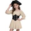 Generisch Costume da pirata per bambini, corsetto per carnevale, abito medievale | Costume da pirata da ragazza, 2 pezzi, spalle scoperte, con cintura, per Halloween, cosplay, carnevale, 4-14 anni