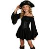 Generisch Costume da pirata per bambini, corsetto per carnevale, abito medievale | Costume da pirata da ragazza, 2 pezzi, spalle scoperte, con cintura, per Halloween, cosplay, carnevale, 4-14 anni