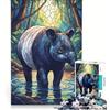 JIANGENNF Puzzle da 1000 pezzi raffigurante un tapiro nella giungla in stile vetrata artistica gioco educativo divertente antistress ideale per rafforzare il legame di coppia 50x75cm