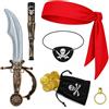 Ehanfus Costume Pirata Bambino e Bambina, Set da 7 Pezzi con Accessori | Benda per l'Occhio, Telescopio, Spada e Bandana, 10 Monete d'Oro, Borsa e Orecchino per Carnevale, Halloween e Compleanno