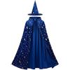 mini kitty Halloween Wizard Costume Set Strega Mantello e Cappelli | Costume con decorazioni a stella dorata, per bambini e adulti, per feste di Halloween, cosplay, scena da palcoscenico, nero