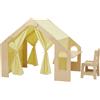 Garvee Tenda da Gioco per Bambini con Scrivania, in Legno, 140x90x100 cm | Tessuto Morbido e Traspirante, Scrivania e Sedia Integrate, per Giocare, Leggere e Disegnare, Carico 50kg, dai 3 Anni, Giallo