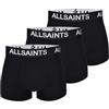 Allsaints Boxer da Uomo con Tasca Sagomata, Cotone Biologico Elasticizzato con Logo, Intimo Maschile, Trunks, Nero, Confezione da 3