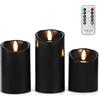 FREEPOWER Set di 3 candele a LED in vera cera, con telecomando e timer, candele senza fiamma con luce bianca calda tremolante, colore nero (diametro 7,5 x 10/12,5/15 cm)