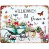 TLDBATICE 30 x 20 cm Targa Metallo Vintage da Giardino, Decorazione Vintage da Parete | Targa Decorazione Giardino con Fiori e Farfalle, Targa Giardino Resistente Alle Intemperie per Esterno Terrazza Recinzione