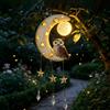 DAZZTIME Lampada solare da giardino a forma di gufo lunare,Decorazione Giardino | Lampada solare da appendere a forma di gufo e luna,Luce solare in metallo impermeabile,per Ornamento di Halloween