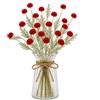 FuYelng 5 Pezzi Fiori Artificiali Realistici, Crisantemo Pompon 51 cm, Crisantemi Pompon Artificiali，Fiori Sferici Artificiali con Stelo, Decorazioni per Casa, Giardino, Feste e Matrimonio, Rosso