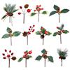 SHUOHONG 12 Pezzi Pigne Decorative Agrifoglio Rami Natalizi Bacche Rosse 11-15 CM | Bacche Rami di Pino Colori Resistenti Bacche Rosse Natalizie Flessibili Ritagliabili Rametti Natalizi per Decorare Alberi