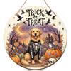 Generic Cartello di benvenuto con cane per porta d'ingresso, fantasioso, zucche stagionali, caramelle, Halloween, porta d'ingresso, cartello di benvenuto per esterni, belle decorazioni per la casa, set di 1