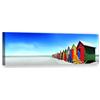 Visario Quadro su tela 120x40 cm 5716 - Casette colorate sulla spiaggia - Cabine rosse, gialle, blu e verdi al mare - Quadro panoramico già montato su telaio in legno