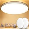 OUILA Plafoniera LED Soffitto 24W [2 Pezzi], Lampada da Soffitto 3000K 2000LM Plafoniera Bagno IP44 Impermeabile Rotonda Ø28CM Lampadario LED Moderna Luce Soffitto per Cameretta, Cucina, Soggiorno