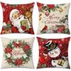 Bonhause Federe per Cuscini Natale 45 x 45 cm Rosso Beige Inverno Décor | Copricuscini Decorativi Vintage Babbo Natale Renna Pupazzo di Neve Federa per Cuscino Divano Letto Casa Decorazione Set di 4