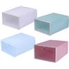 TOYANDONA 4 Pezzi Scatola Trasparente per Scarpe Tipo Cassetto, in Plastica | Coperchio a Cuore, Finestra Visibile, Struttura Impilabile e Pieghevole, per Armadio e Hotel