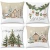 Bonhause Federe per Cuscini Natale 45 x 45 cm Cachi Verde Inverno Décor | Copricuscini Decorativi Alberi di Natale Casale Capanno Federa per Cuscino Divano Letto Casa Decorazione Set di 4