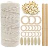 Qury Un Set Mamcrame Kit di Strumenti di processo, con Corda di Cotone, Anello di Legno, Perline, Bastone di Legno per Principianti e Adulti