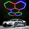LIROPAU Lampada da Garage a LED RGB a nido d'ape 5-Fori, RGB Lampada da soffitto | LED deformabile DIY Hexagon Garage Luce Regolabile in intensità, controllabile tramite app e telecomando per officina (5 HEX)