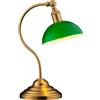 O'Bright Bankers - Lampada da tavolo a LED senza fili, a batteria, ricaricabile, dimmerabile a 3 livelli, ricarica universale USB-C, testa girevole a 180°, paralume in vetro verde classico, ottone