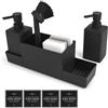 Comius Sharp Dispenser Di Sapone Da Cucina, Porta Spugne Con Dosatore, Set Bagno Porta Sapone e Spazzolini,Con Spugna e Spazzola, Per Box Lavello,Cucina,Bagno (Nero)
