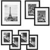 SONGMICS URPF37BK URPF37BK - Set di 7 cornici portafoto, una 28 x 14, due da 20 x 25 cm, quattro da 15 x 20 cm, con passepartout bianco e vetro vero, per foto multiple