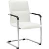 CLP Sedia a sbalzo con braccioli Seattle, sedia moderna imbottita in similpelle, struttura effetto cromo | Colore bianco