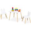 Relaxdays Set 3 pz.: tavolo e 2 sedie con orecchie di coniglio per la cameretta, bianco/naturale