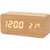 Generico Sveglia Digitale LED da Comodino con Display Grande Legno Chiaro, Orologio Elettronico con Temperatura, Data, Allarme, Controllo Sonoro e Luminosità Regolabile, per Camera da Letto e Ufficio