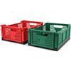 Spesh 2 cassette portaoggetti pieghevoli, in plastica, impilabili, pieghevoli, per casa, cucina, ufficio (rosso e verde, 35 x 26,3 x 14,5 cm)