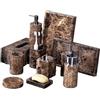 Generic Set di accessori da bagno in marmo marrone, dispenser di sapone di lusso, portaspazzolino, portasapone e vassoio per un'elegante decorazione del bagno