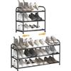DEPAR, scarpiera espandibile, 45 a 83 cm, salvaspazio, scarpiera a 3 livelli, in metallo, organizzatore per scarpe, scarpe, scarpiera, nera per guardaroba, ingresso, camera da letto