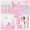 SunTaYon 21 Pezzi Kit per la Cura Della Pelle Sakura, Set Skincare Viso Sakura | Siero, Siero Occhi, Detergente,Crema Viso,Maschera di Fango, Maschera Notte, Fascia Capelli e Spazzola Viso,Sacchetto Regalo