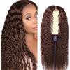 Hxxcoup 30 Inch Echthaar Perücke Damen Human Hair Wig Lace Front Wig 13X4 Transparent Lace #4 Chocolate Brown Curly Wave for Women Glueless Wear Low Shedding and Go Minimal Smell