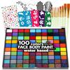 Bowitzki Kit di pittura per il viso con 100 colori, 8 fogli di stencil, 20 glitter, 10 pennelli, 1 foglio di gemme, kit di pittura viso a base d'acqua, set professionale sicuro per feste di Halloween