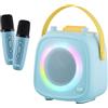 Lustrens Altoparlante karaoke Bluetooth, con 2 microfoni wireless, 5 effetti vocali, anello luminoso RGB, supporto per smartphone, connessioni USB e jack da 3,5 mm, maniglia per il trasporto, autonomia di 5 ore