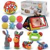 Jubete Set di giochi Montessori per bebè 0-6 mesi - Sonagli e palline sensoriali | Libro in tessuto con specchio per il tummy time e le prime scoperte: un regalo nascita per giocare insieme ogni giorno.