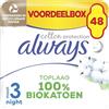 Always Cotton Protection Asciugamani Igienici, Taglia 3, Night, 48 assorbenti con ali, Flusso Abbondante Notte, Formato Eco, Velo 100% Cotone Bio, Senza Profumo, Confezione di carta
