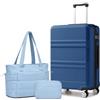 KONO Set di 3 Valigie Trolley Medio 65cm e Borsa Shopper, Blu | Rigida e Leggera Valigia in ABS+PC da Stiva, Serratura TSA, 4 Ruote 360° Silenziose, Borsa Shopper Elegante e Borsa Trucco