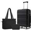 KONO Set di 3 Valigie Bagaglio a Mano Trolley 55×40×20 e Borsa Shopper | Rigida e Leggera Valigia in ABS+PC da Cabina, Serratura TSA, 4 Ruote 360°, Borsa Shopper Elegante e Borsa Trucco, Nero