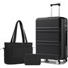 KONO Set di 3 Valigie Trolley Medio 65cm e Borsa Shopper, Nero | Rigida e Leggera Valigia in ABS+PC da Stiva, Serratura TSA, 4 Ruote 360° Silenziose, Borsa Shopper Elegante e Borsa Trucco