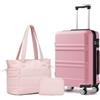 KONO Set di 3 Valigie Bagaglio a Mano Trolley 55×40×20 e Borsa Shopper | Rigida e Leggera Valigia in ABS+PC da Cabina, Serratura TSA, 4 Ruote 360°, Borsa Shopper Elegante e Borsa Trucco, Rosa