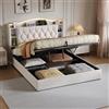 BSMGSGN Letto Matrimoniale 160x200 cm con Contenitore Idraulico, Testiera Portaoggetti, LED, Ricarica Wireless e USB, Struttura Imbottita in Velluto Beige, Rete a Doghe, Senza Materasso