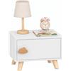 AIYAPLAY Comodino per Bambini 3-8 Anni con Vano Contenitore, Bianco | Comodino Cameretta, Gambe in Legno di Pino, Maniglia a Nuvola, Antischiacciamento, 34x31x25 cm