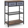 KOMFOTTEU Tavolo Consolle Stretto a 3 Livelli, 60 x 30 x 81 cm (Marrone) | Tavolino da Divano con 2 Cassetti in Tessuto e Ripiano a Rete per Soggiorno, Ingresso, Corridoio e Camera da Letto