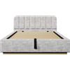 REXO Letto imbottito matrimoniale 140 x 200 cm, letto con rete a doghe, testiera imbottita, stoccaggio idraulico, senza materasso, grigio chiaro, ciniglia