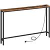 HOOBRO Consola con Ciabatta e Porte USB, Tavolo Auxiliare Stretto con Base di Ricarica, per Ingressi, Colore Marrone Vintage e Nero EBF15CXG01G1